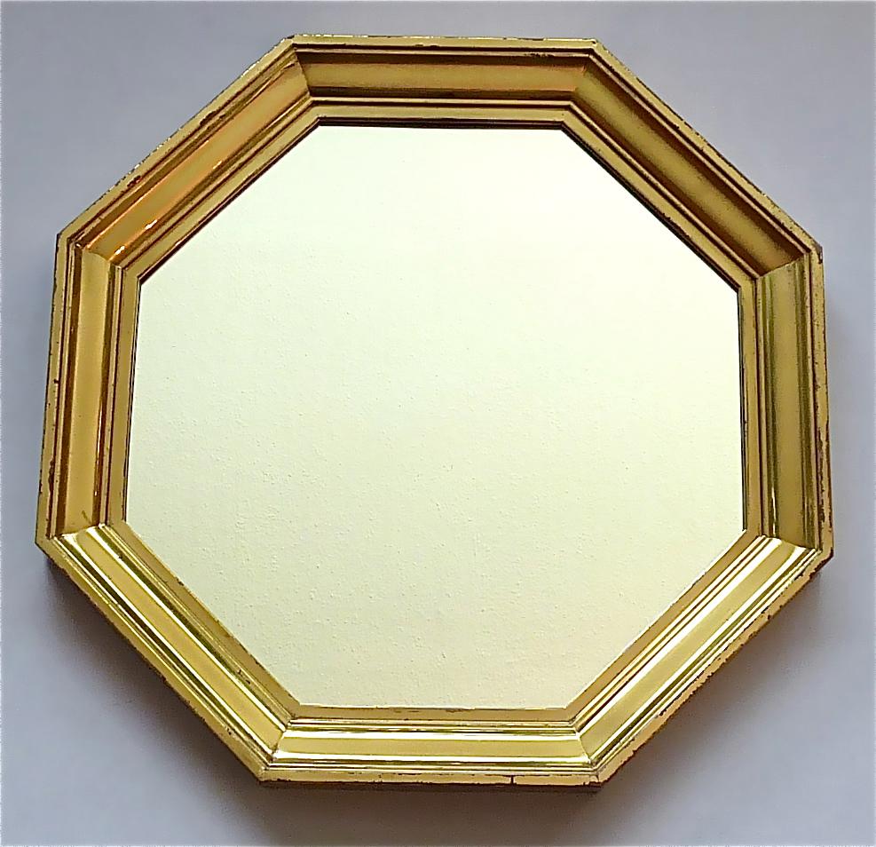 French Large Maison Jansen Octagonal Patinated Brass Mirror Crespi Rizzo Style, 1970s For Sale