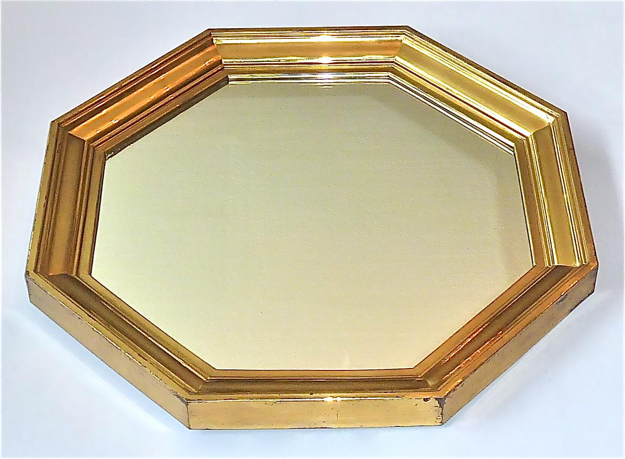 Large Maison Jansen Octagonal Patinated Brass Mirror Crespi Rizzo Style, 1970s For Sale 1