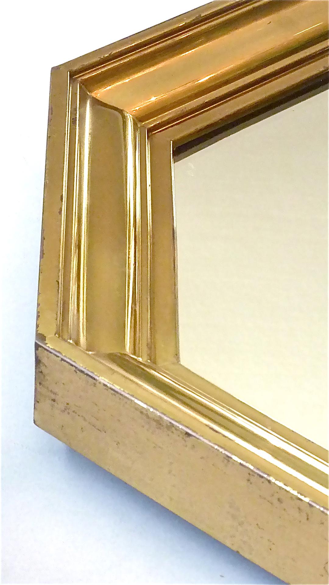 Large Maison Jansen Octagonal Patinated Brass Mirror Crespi Rizzo Style, 1970s For Sale 2