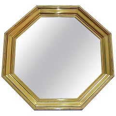 Large Maison Jansen Octagonal Patinated Brass Mirror Crespi Rizzo Style, 1970s