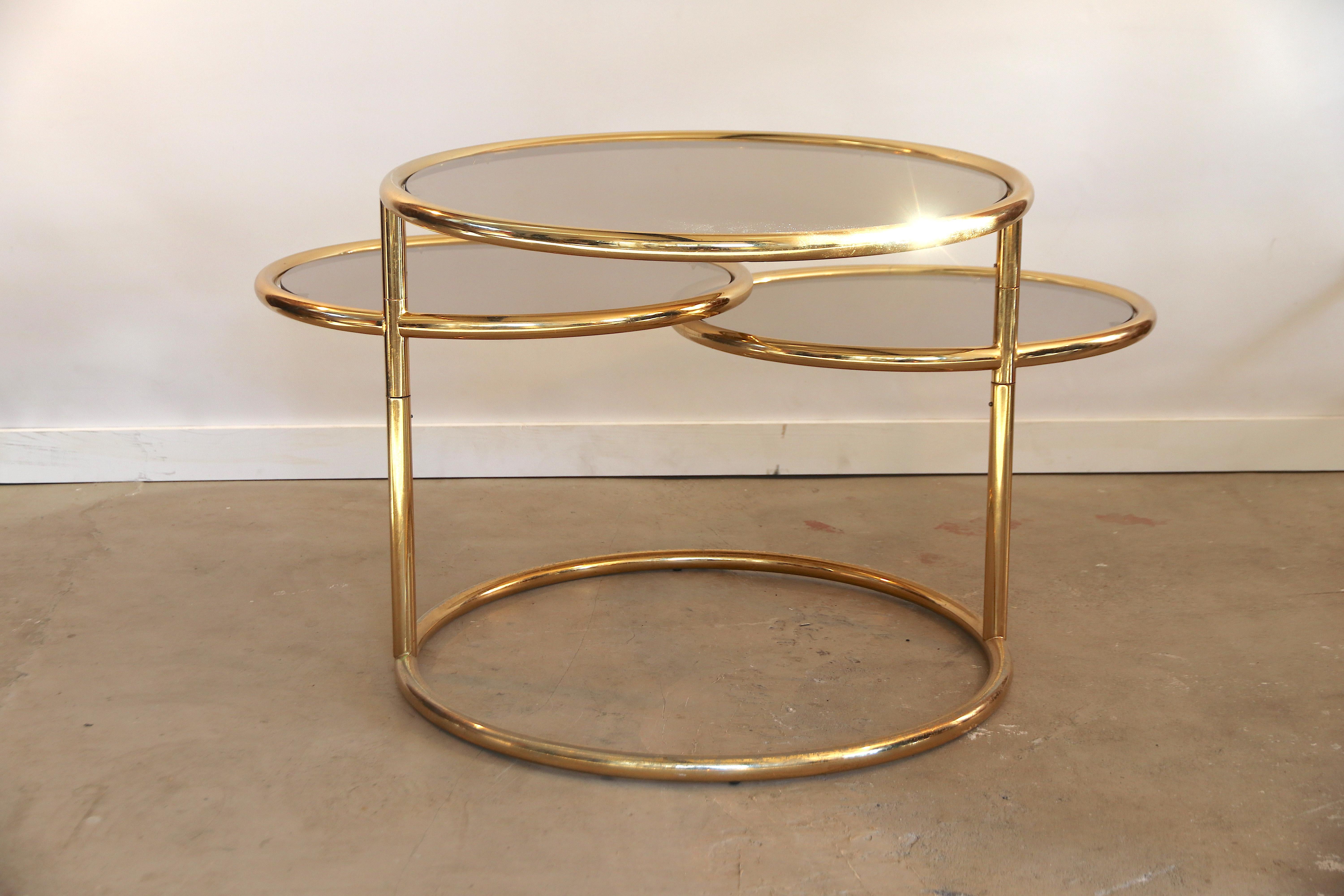 Mid-Century Modern Large Maison Jansen Style Gold-Plated 3-Tier Turning Top Side Table For Sale