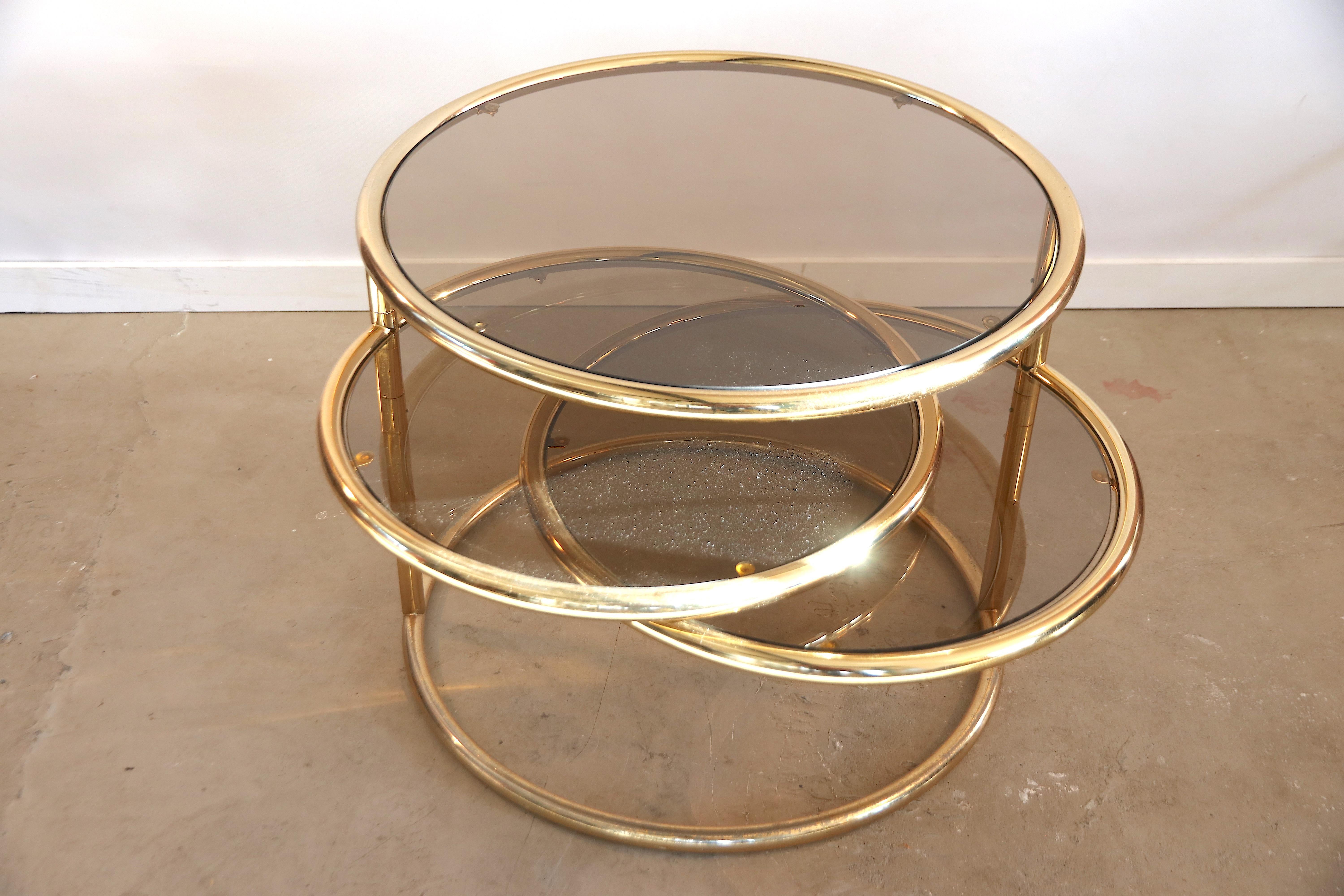 French Large Maison Jansen Style Gold-Plated 3-Tier Turning Top Side Table For Sale
