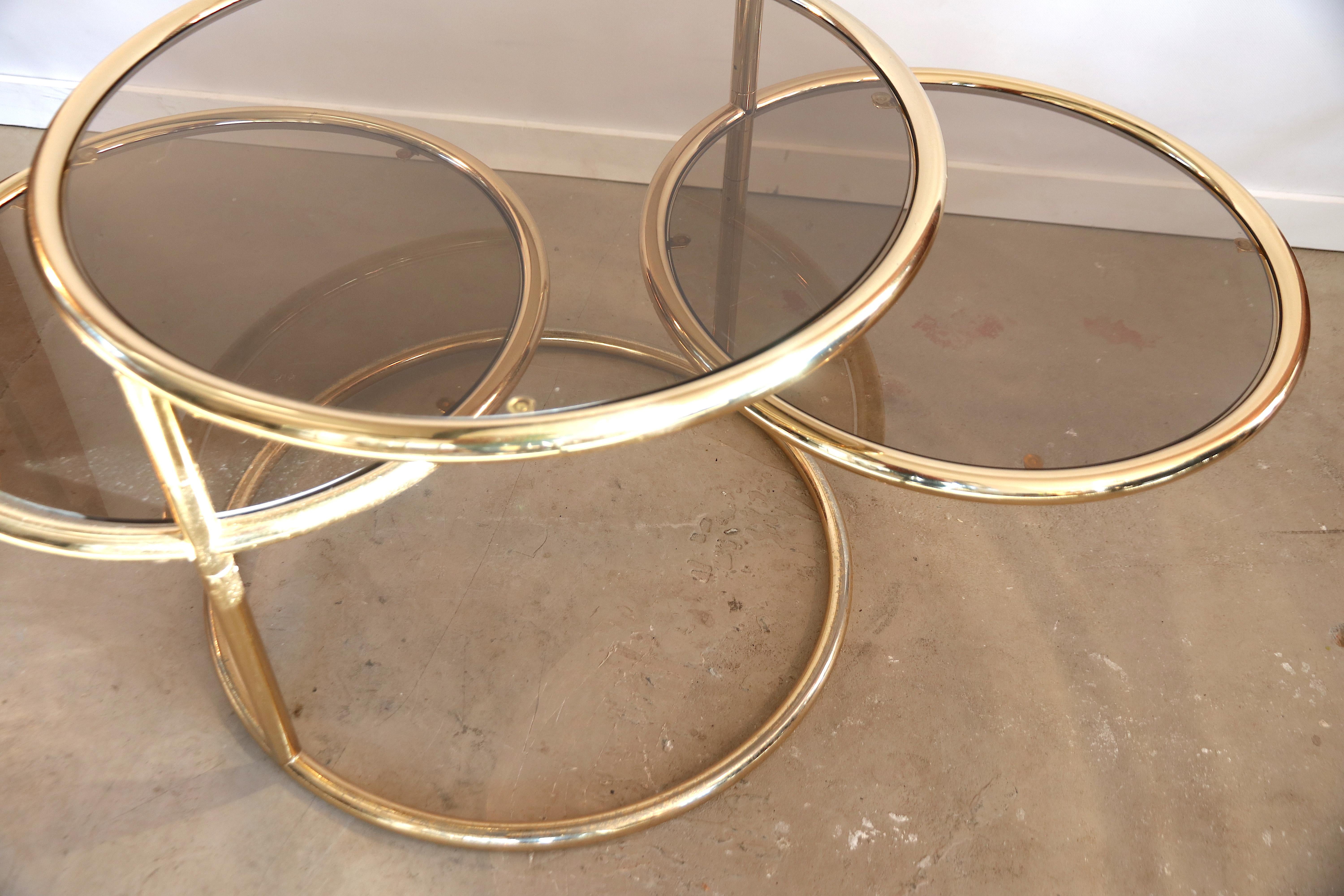 Late 20th Century Large Maison Jansen Style Gold-Plated 3-Tier Turning Top Side Table For Sale