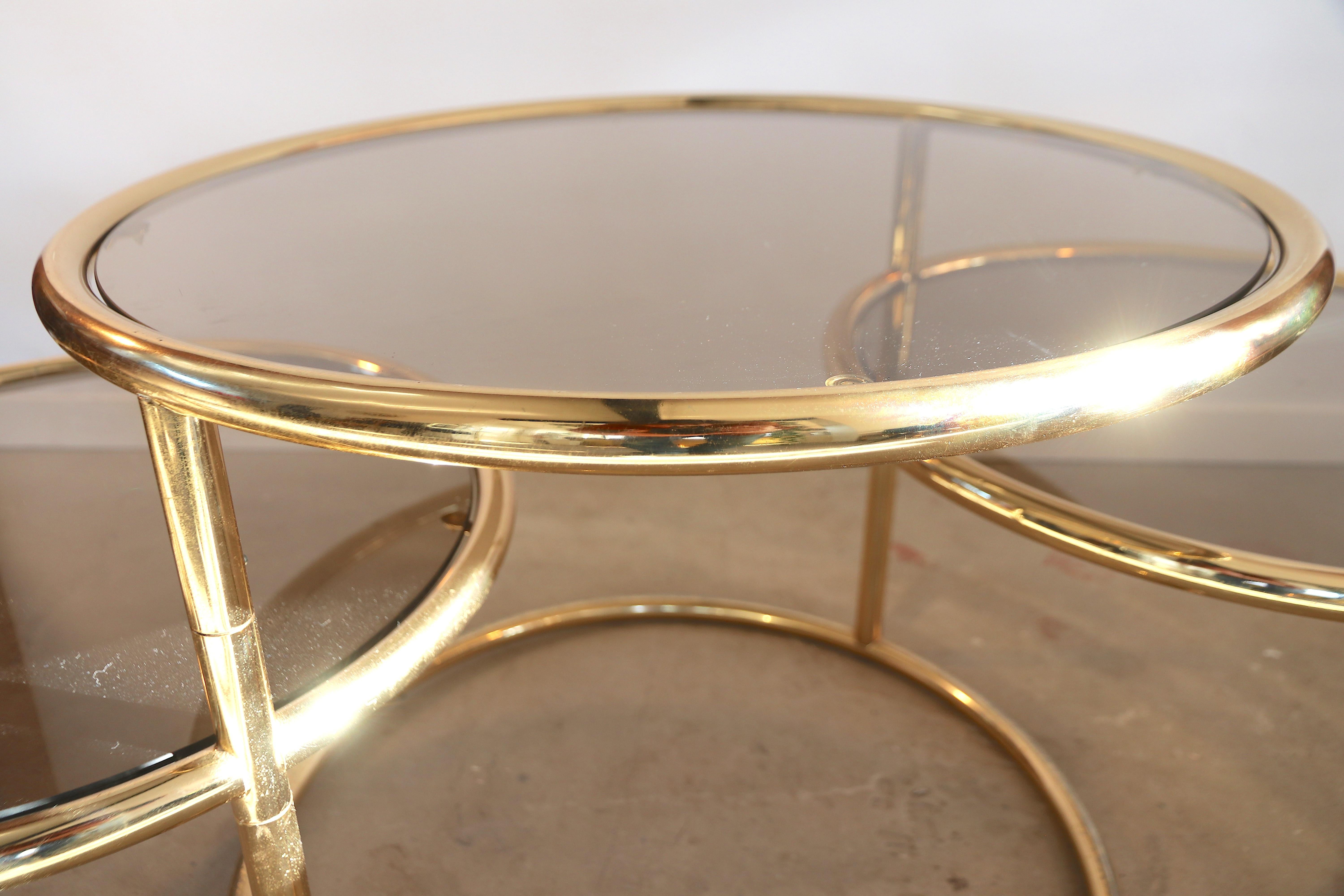 Brass Large Maison Jansen Style Gold-Plated 3-Tier Turning Top Side Table For Sale