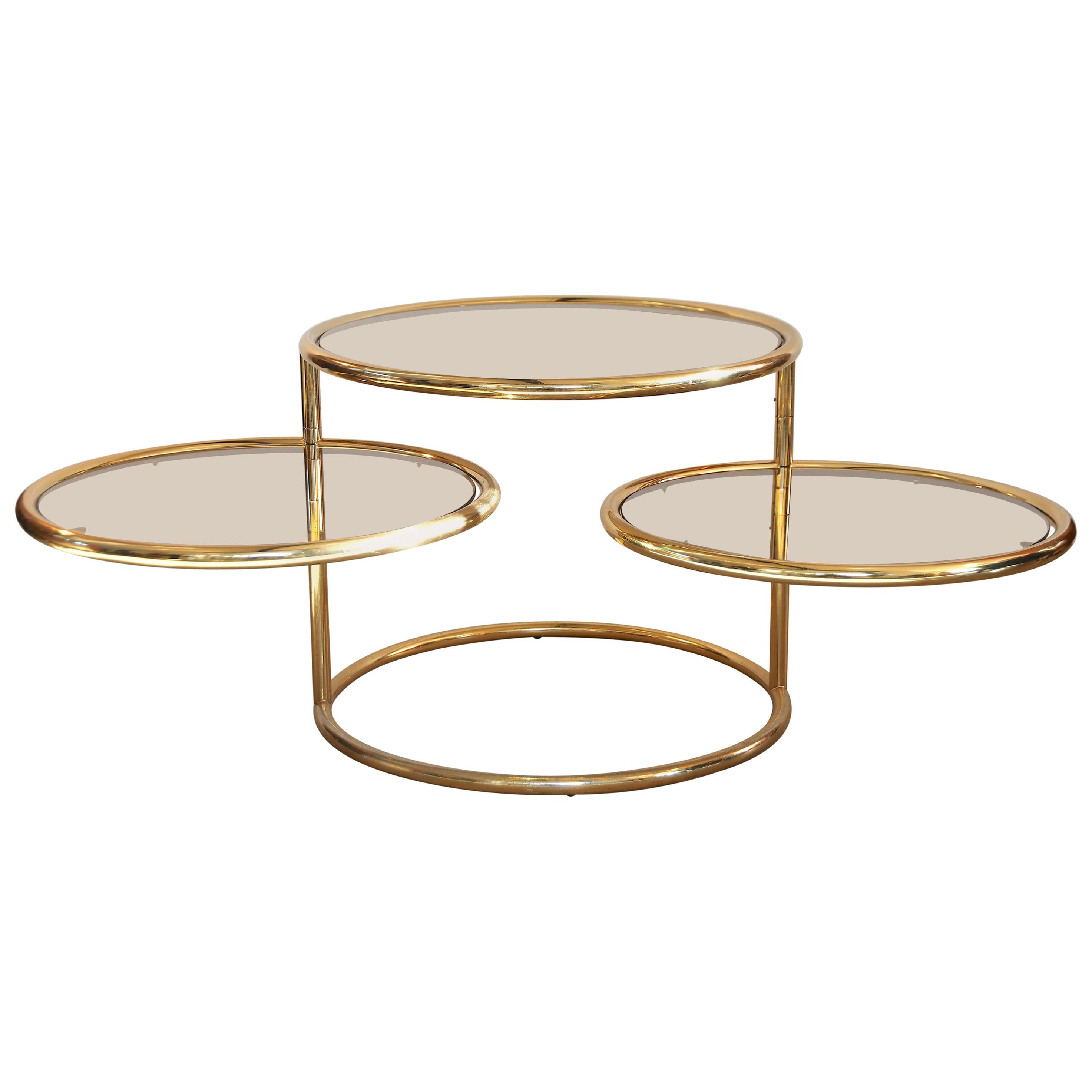 Large Maison Jansen Style Gold-Plated 3-Tier Turning Top Side Table For Sale