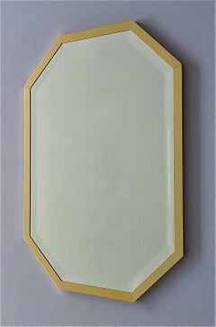 Large Maison Jansen Style Mirror Octagonal Gilt Brass Faceted Glass Crespi Rizzo