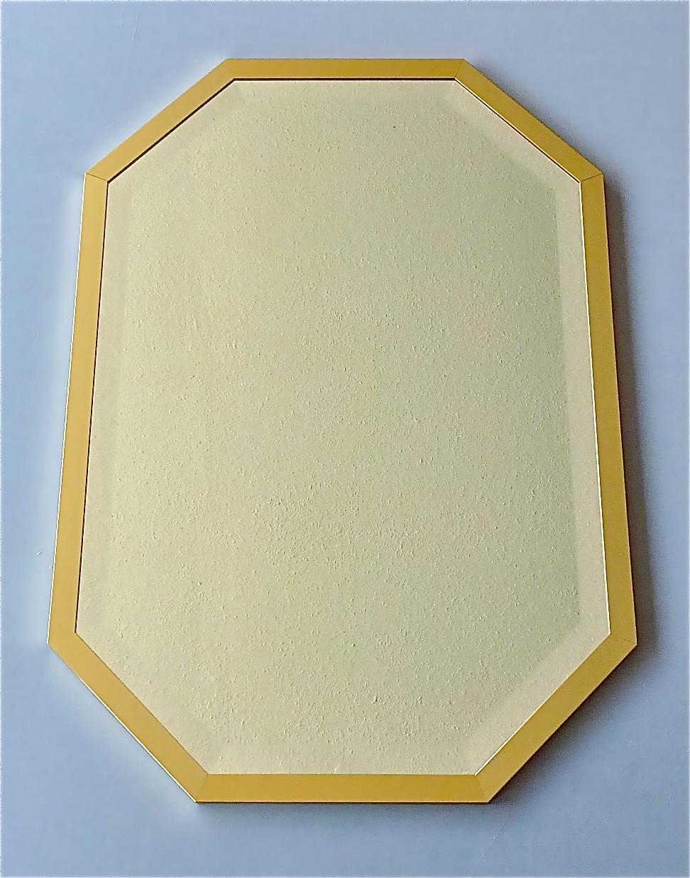 Mid-Century Modern Large Maison Jansen Style Mirror Octagonal Gilt Brass Faceted Glass Crespi Rizzo For Sale