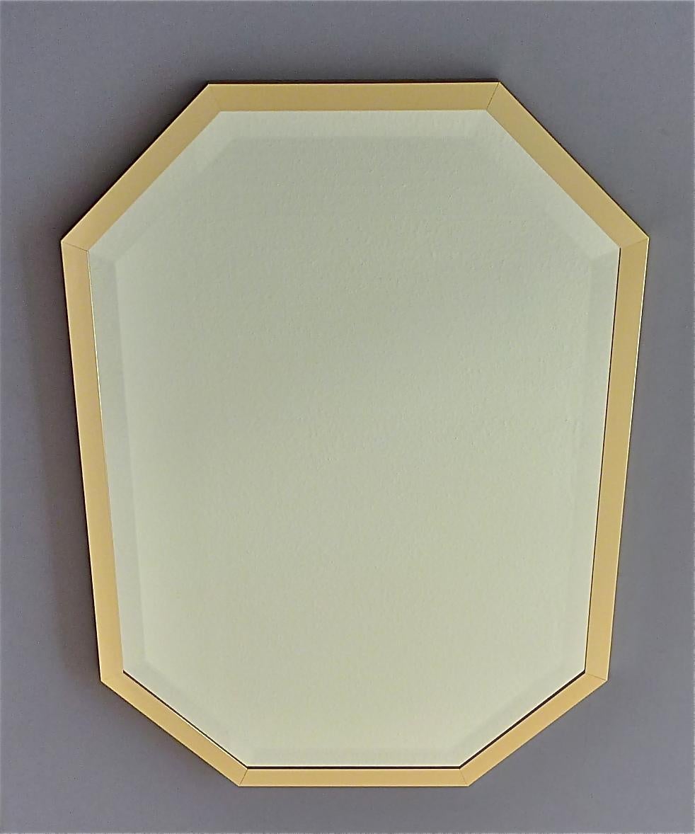 German Large Maison Jansen Style Mirror Octagonal Gilt Brass Faceted Glass Crespi Rizzo For Sale