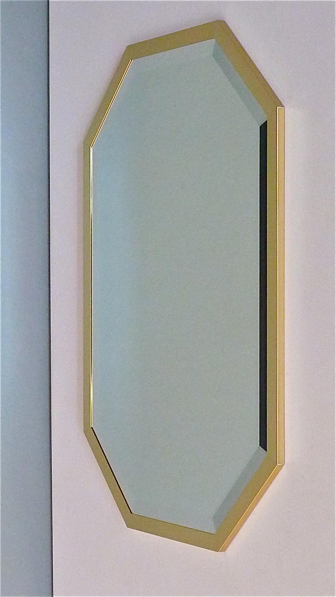 Late 20th Century Large Maison Jansen Style Mirror Octagonal Gilt Brass Faceted Glass Crespi Rizzo For Sale