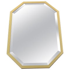 Large Maison Jansen Style Mirror Octagonal Gilt Brass Faceted Glass Crespi Rizzo