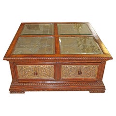 Large Maitland Smith Copper And Distressed Mahogany Coffee Table