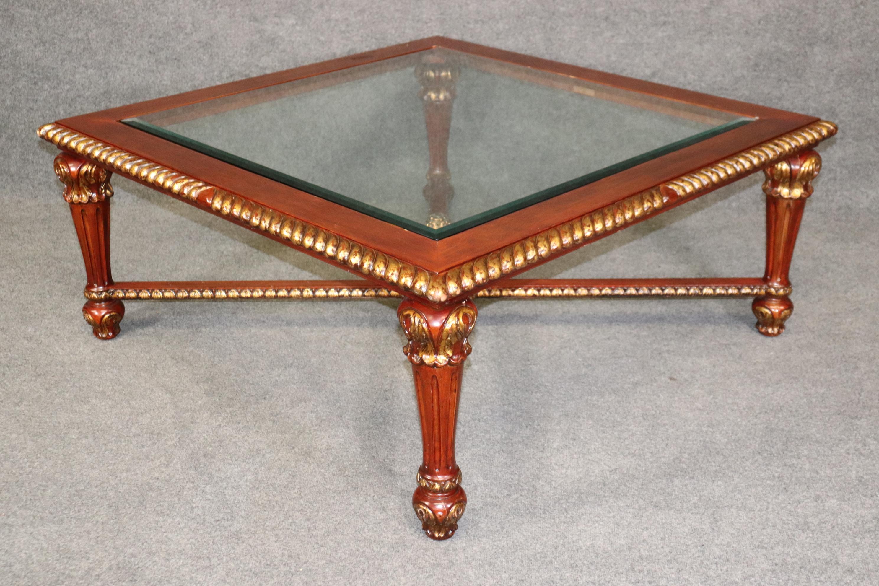 Georgian Large Maitland Smith Style And Beveled Glass Top Coffee Table Cocktail Table
