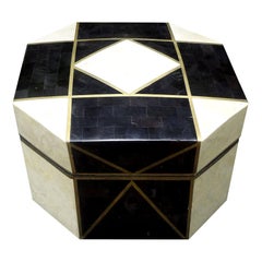 Large Maitland Smith Style Tessellated Stone, Horn and Brass Box