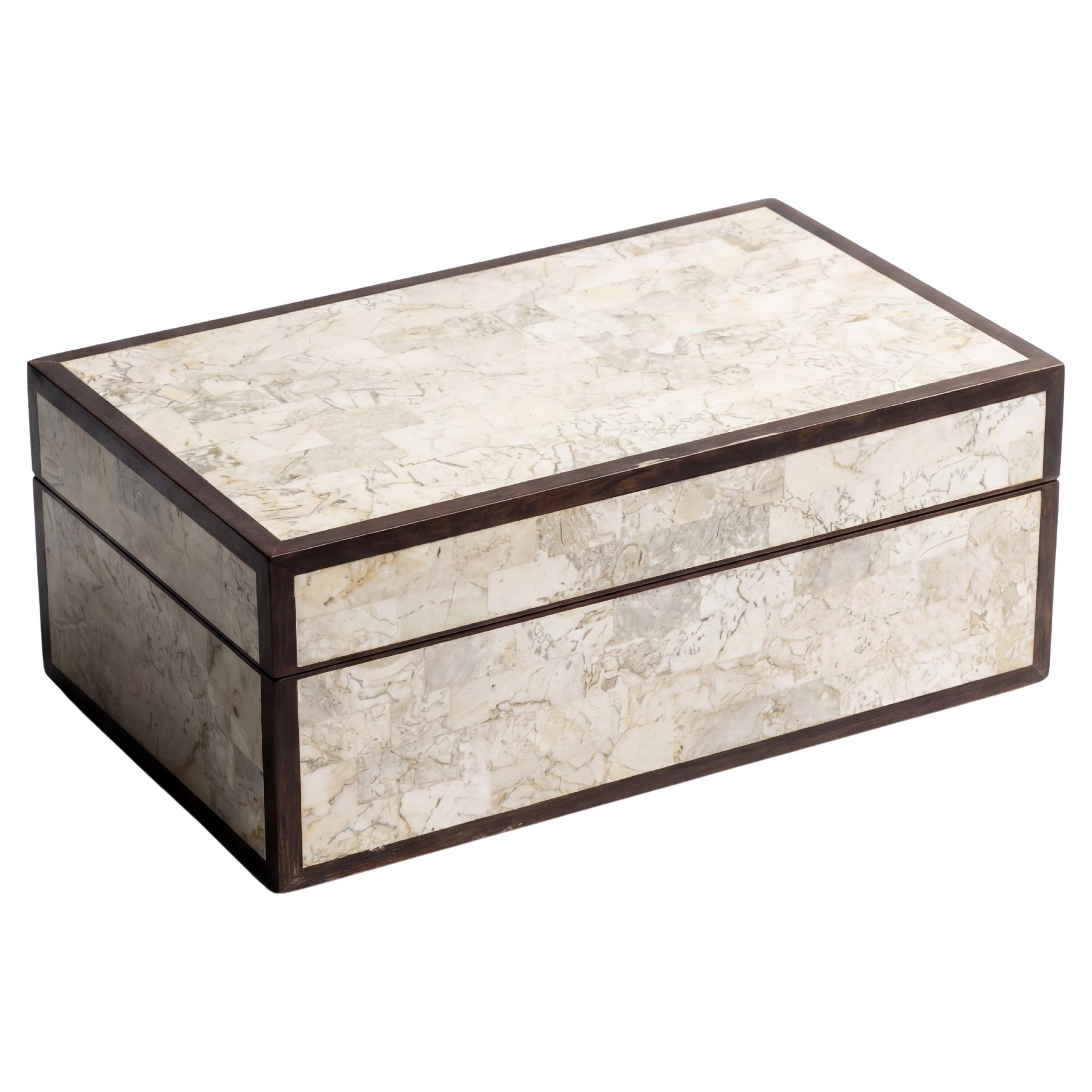 Large Maitland Smith Tessellated Marble 
Brass Box 1970s For Sale