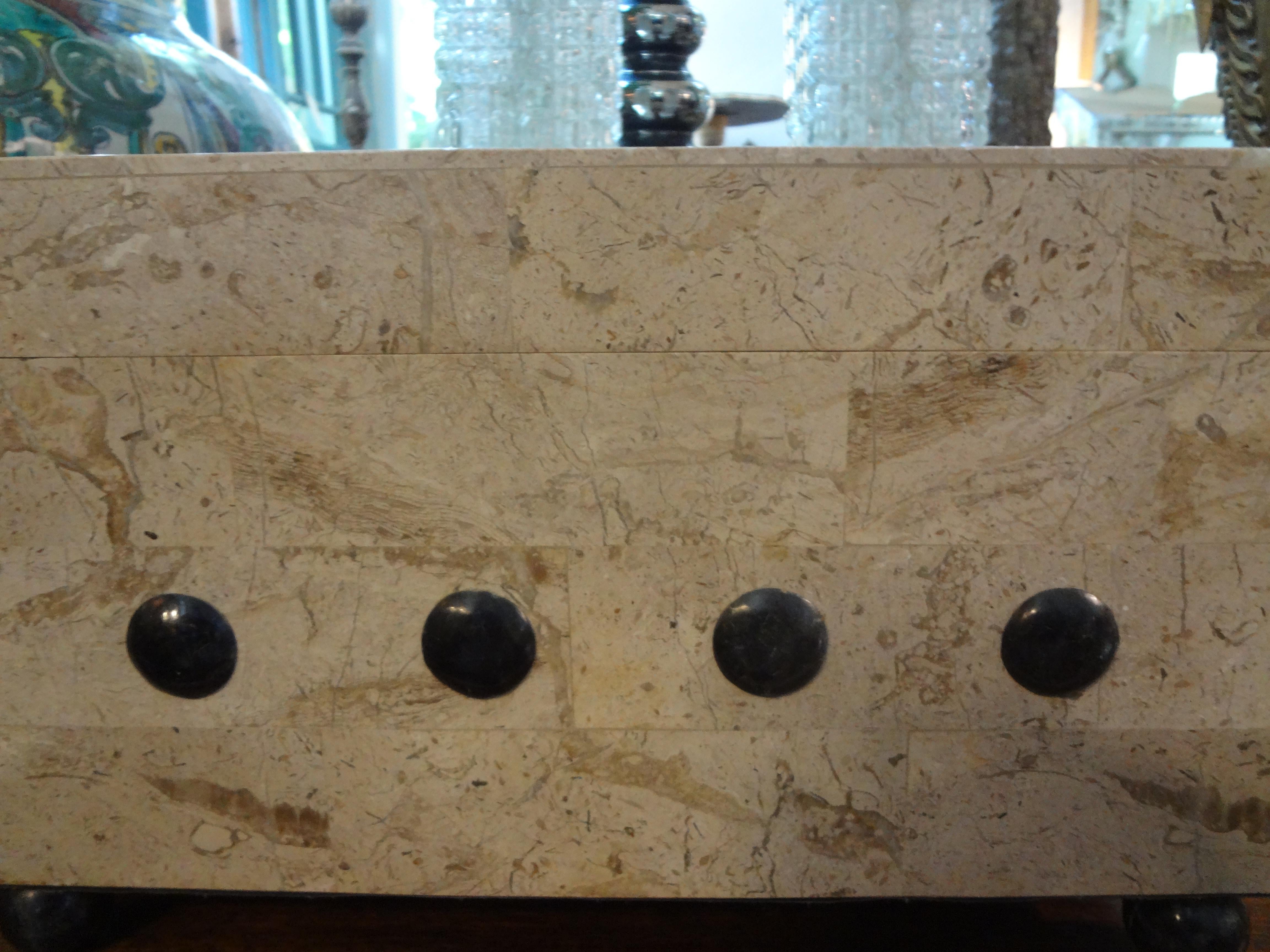 Large Maitland Smith Tessellated Stone Box In Good Condition In Houston, TX