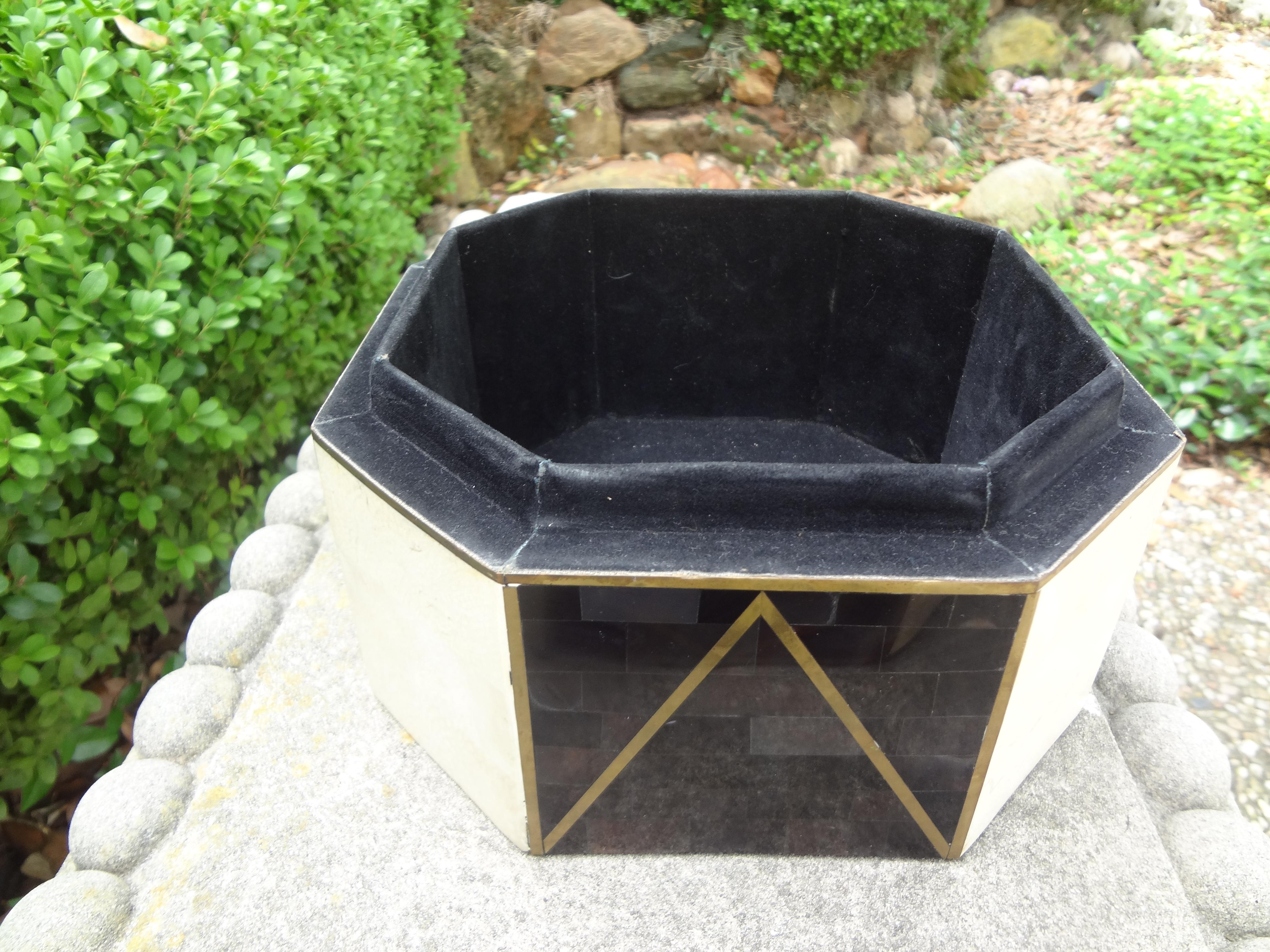 Large Maitland Smith Style Tessellated Stone, Horn and Brass Box 2