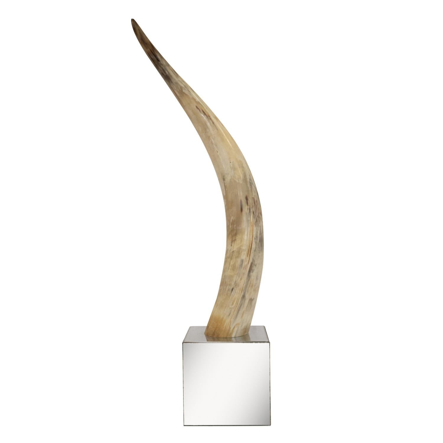 Large horn mounted on a mirrored cube base, American 1970's.  Iconic 70’s design.  