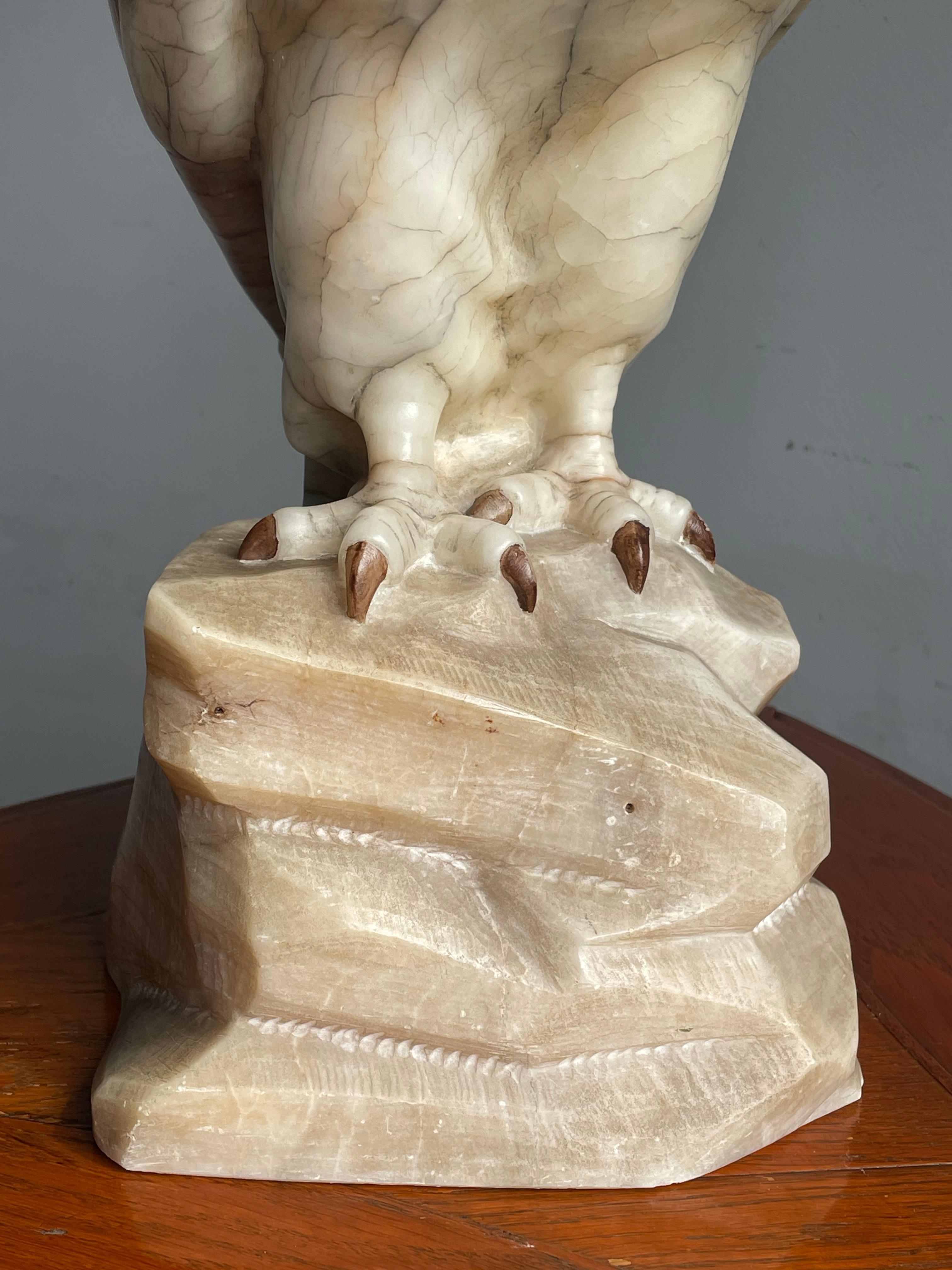 Large Majestic & Lifelike Antique Alabaster Bald Eagle Sculpture w. Glass Eyes For Sale 7