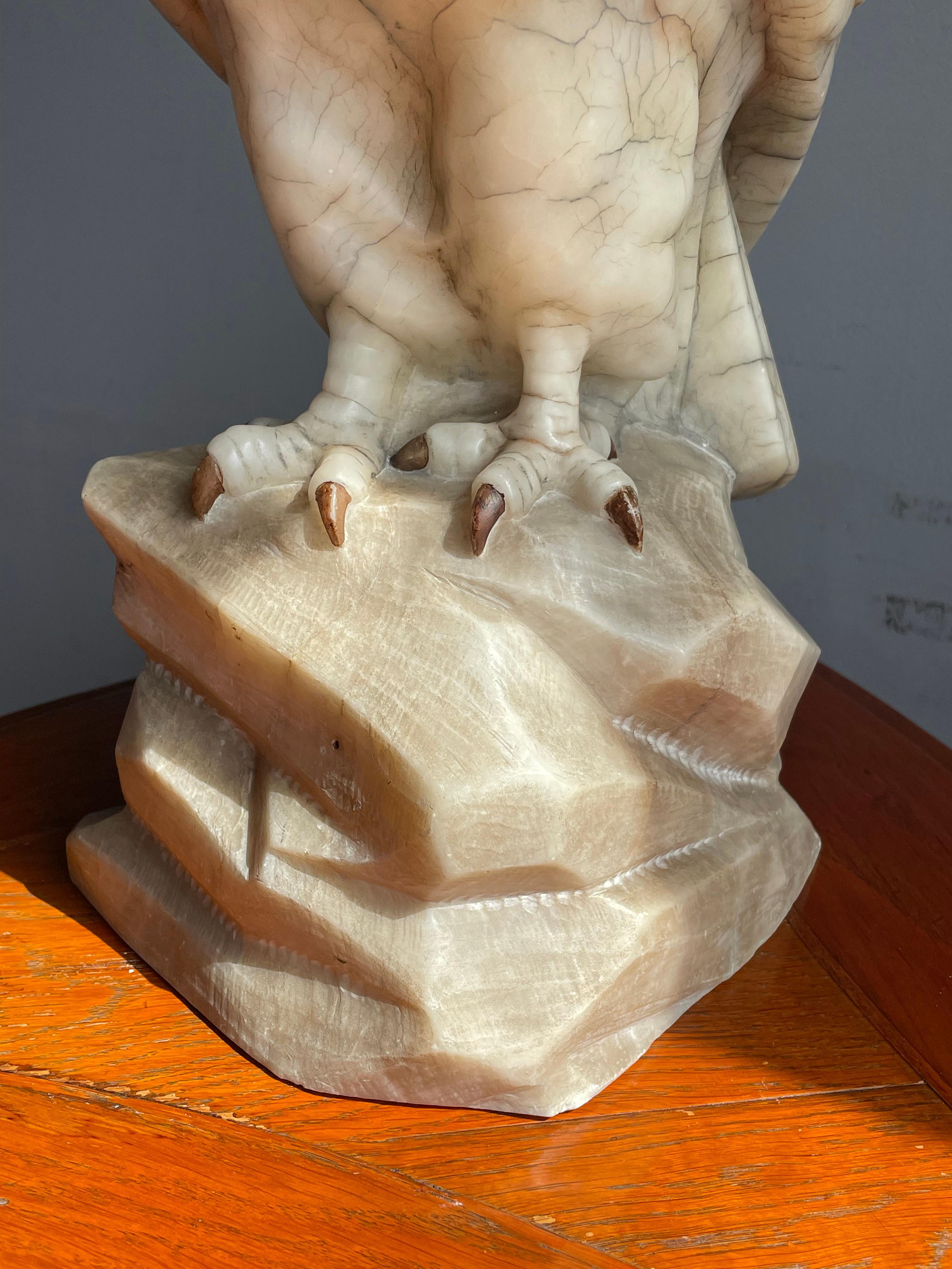 Large Majestic & Lifelike Antique Alabaster Bald Eagle Sculpture w. Glass Eyes 8