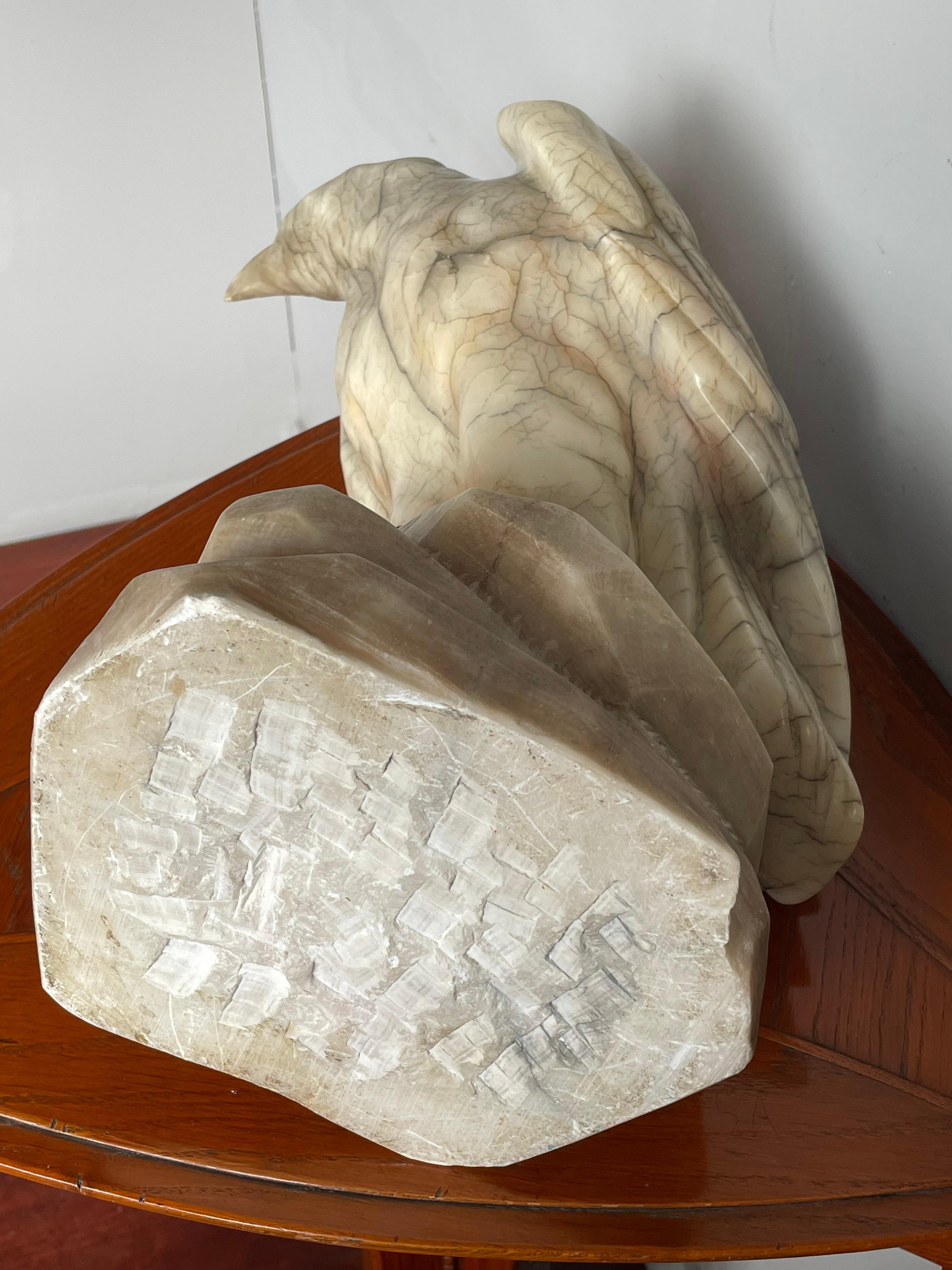 Large Majestic & Lifelike Antique Alabaster Bald Eagle Sculpture w. Glass Eyes For Sale 11