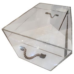 Large Majestic Thick Lucite Coffee Table Trunk Box Minimalist with Rope Handles