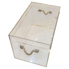 Large Majestic Thick Lucite Coffee Table Trunk Box Minimalist with Rope Handles