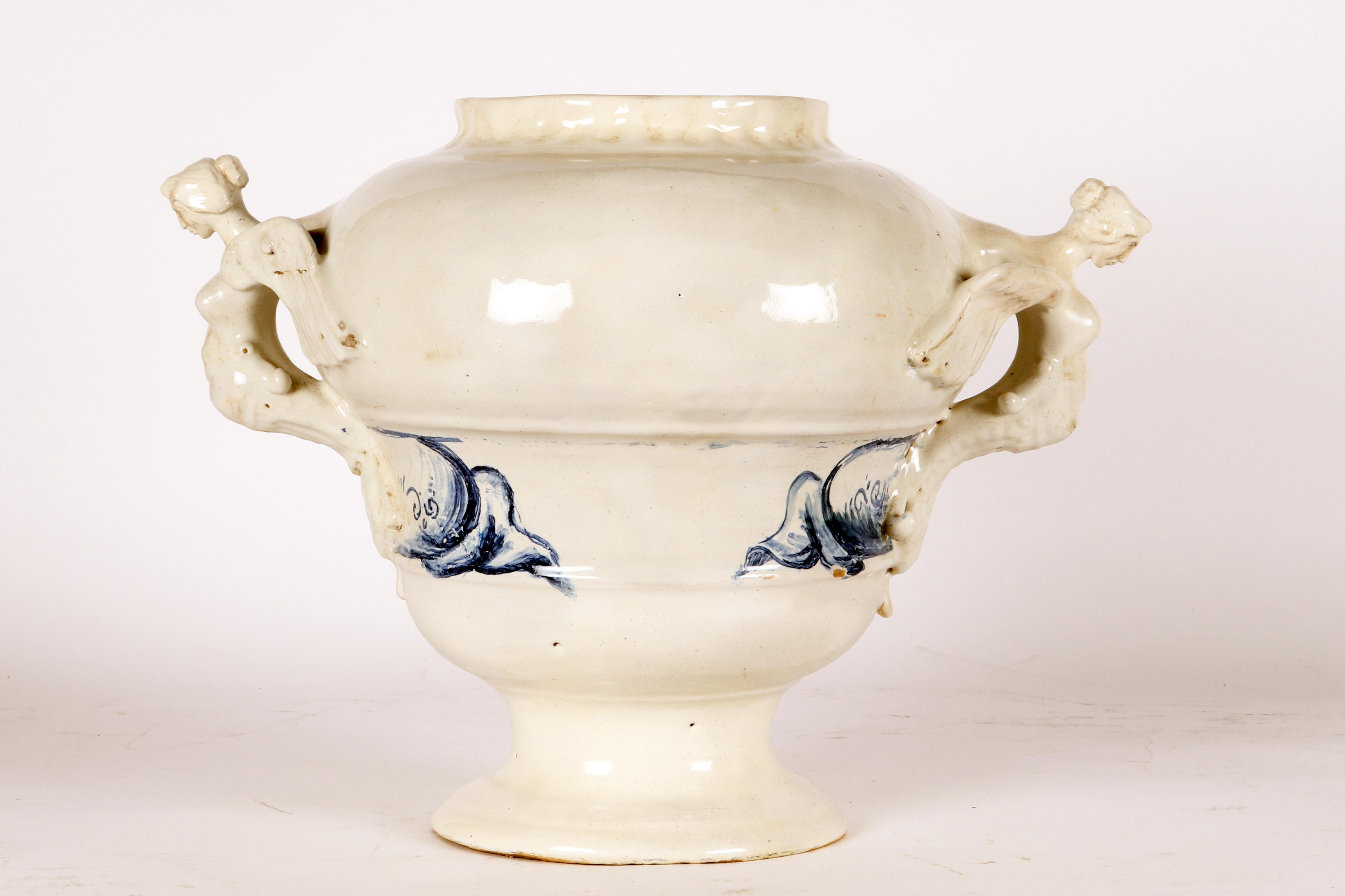 18th Century Large majolica Albarello with pharmaceutical writing, Italy circa 1730. For Sale