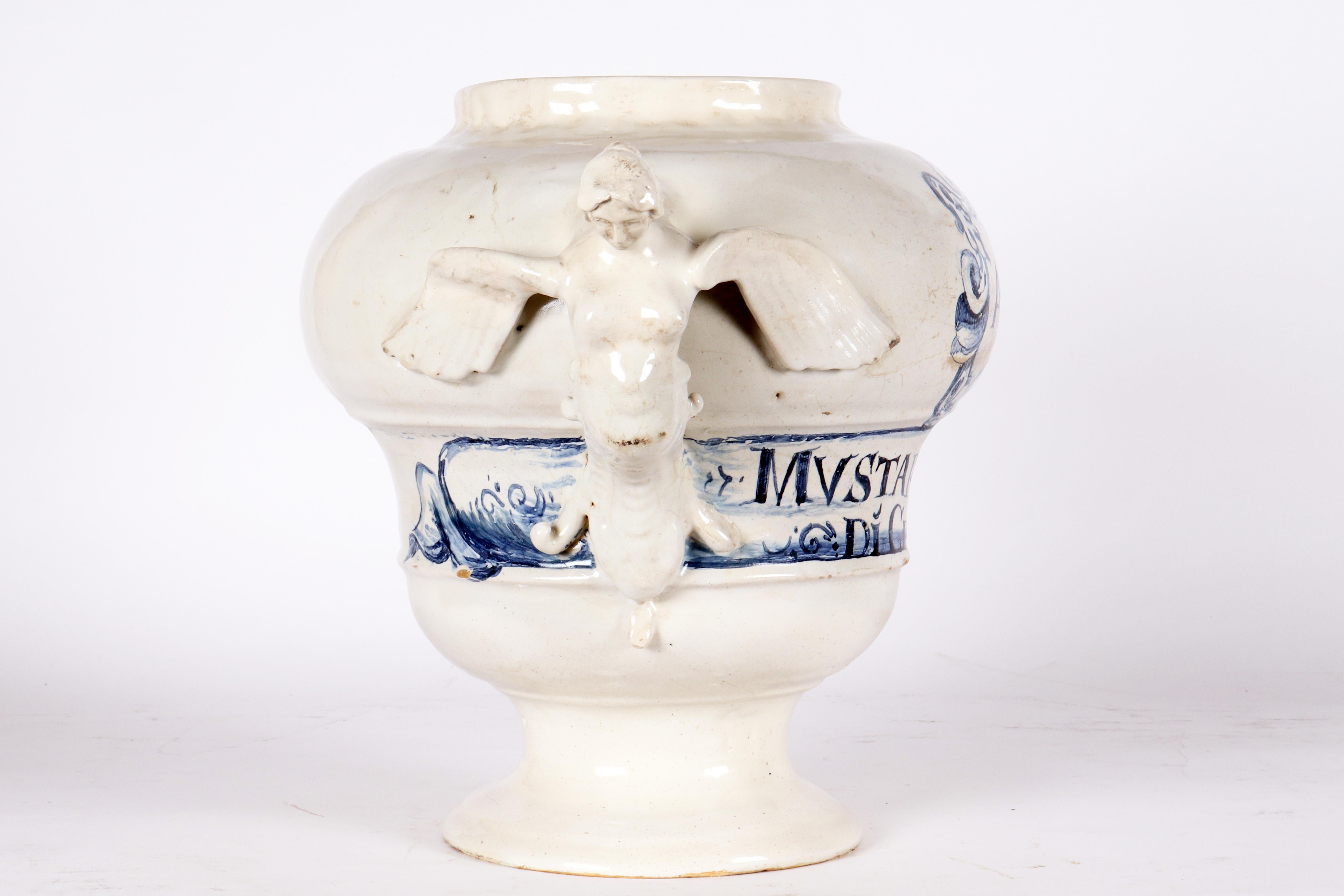 Majolica Large majolica Albarello with pharmaceutical writing, Italy circa 1730. For Sale