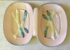 Large Majolica Asparagus Handled Double Platter Sarreguemines, circa 1880