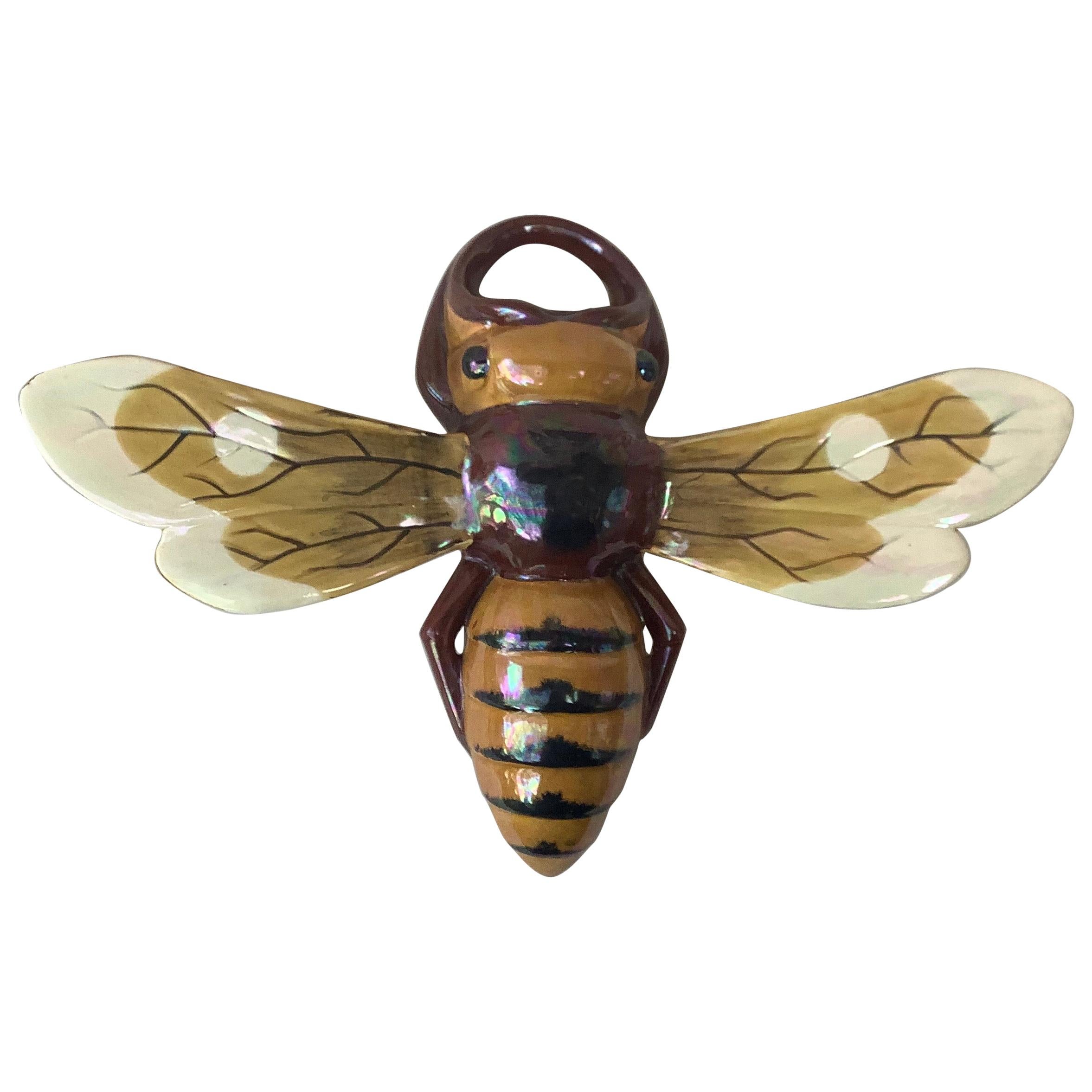 Large Majolica Bee Wall Pocket Sarreguemines, circa 1920