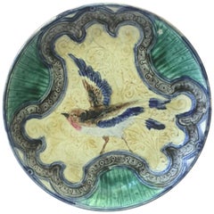 Large Majolica Bird Plate Wasmuel, circa 1890
