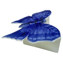 Large Majolica Blue Butterfly Wall Pocket circa 1900