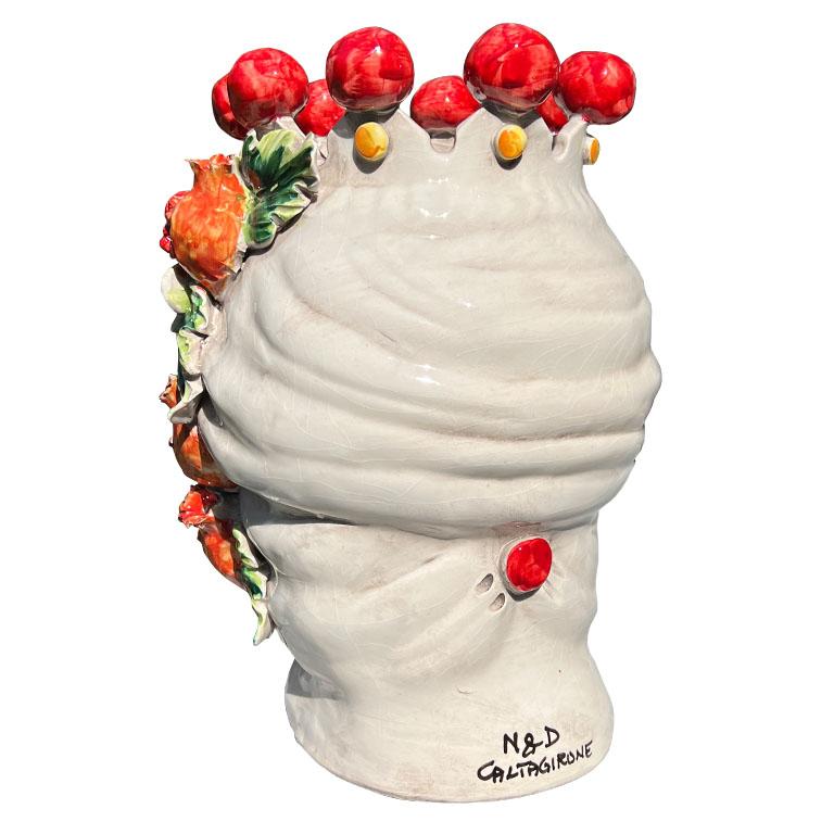 Italian Large Majolica Ceramic Bust Planter or Vase of a Woman with Flowers, Italy For Sale