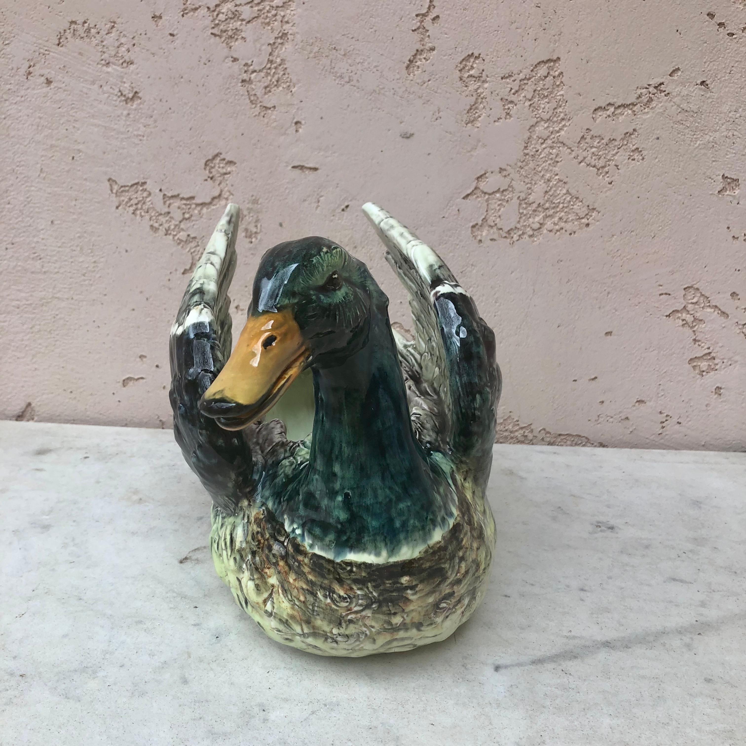 Rustic Large Majolica Duck Jardiniere Delphin Massier, circa 1890