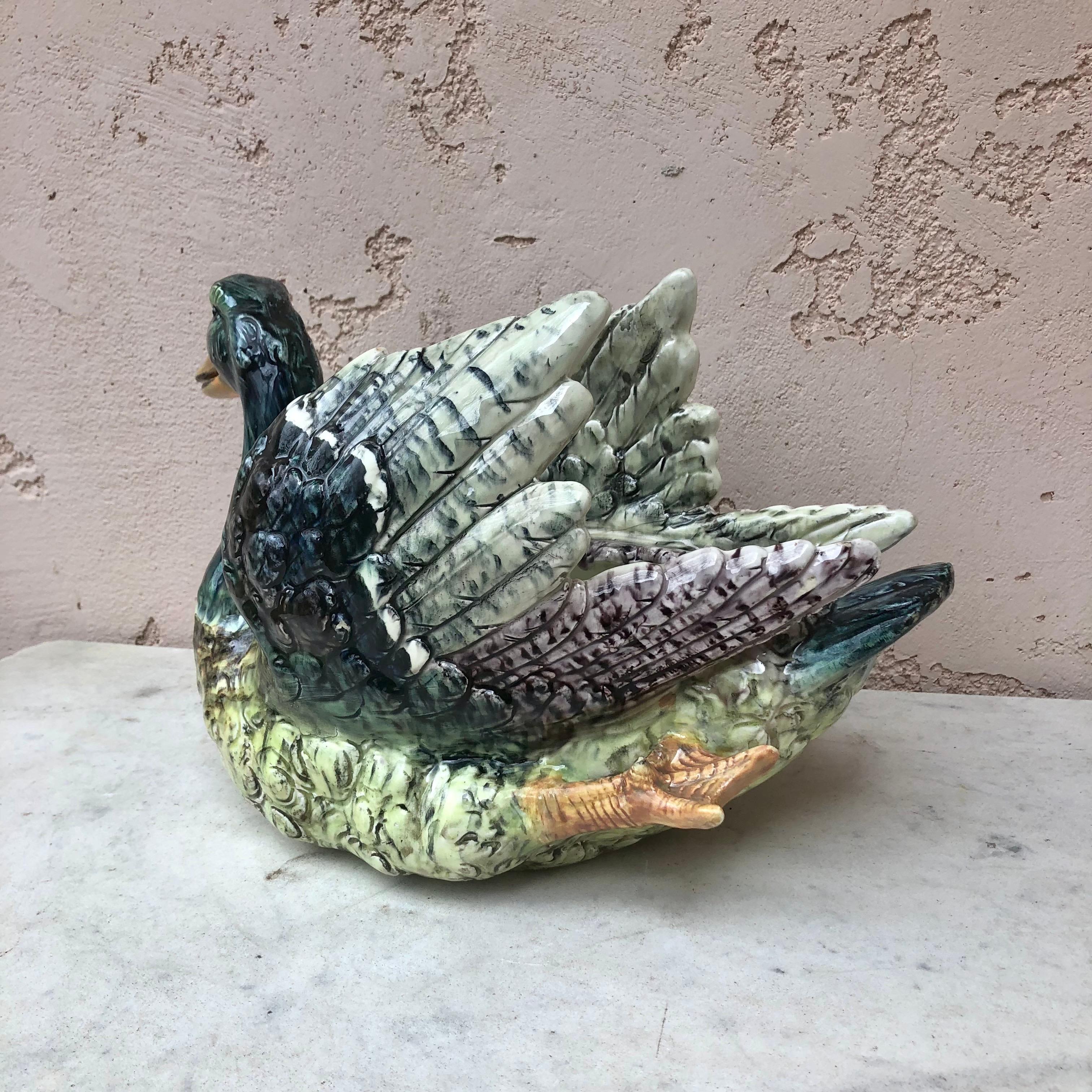 Large Majolica Duck Jardiniere Delphin Massier, circa 1890 In Good Condition In Austin, TX