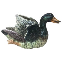 Large Majolica Duck Jardiniere Delphin Massier, circa 1890
