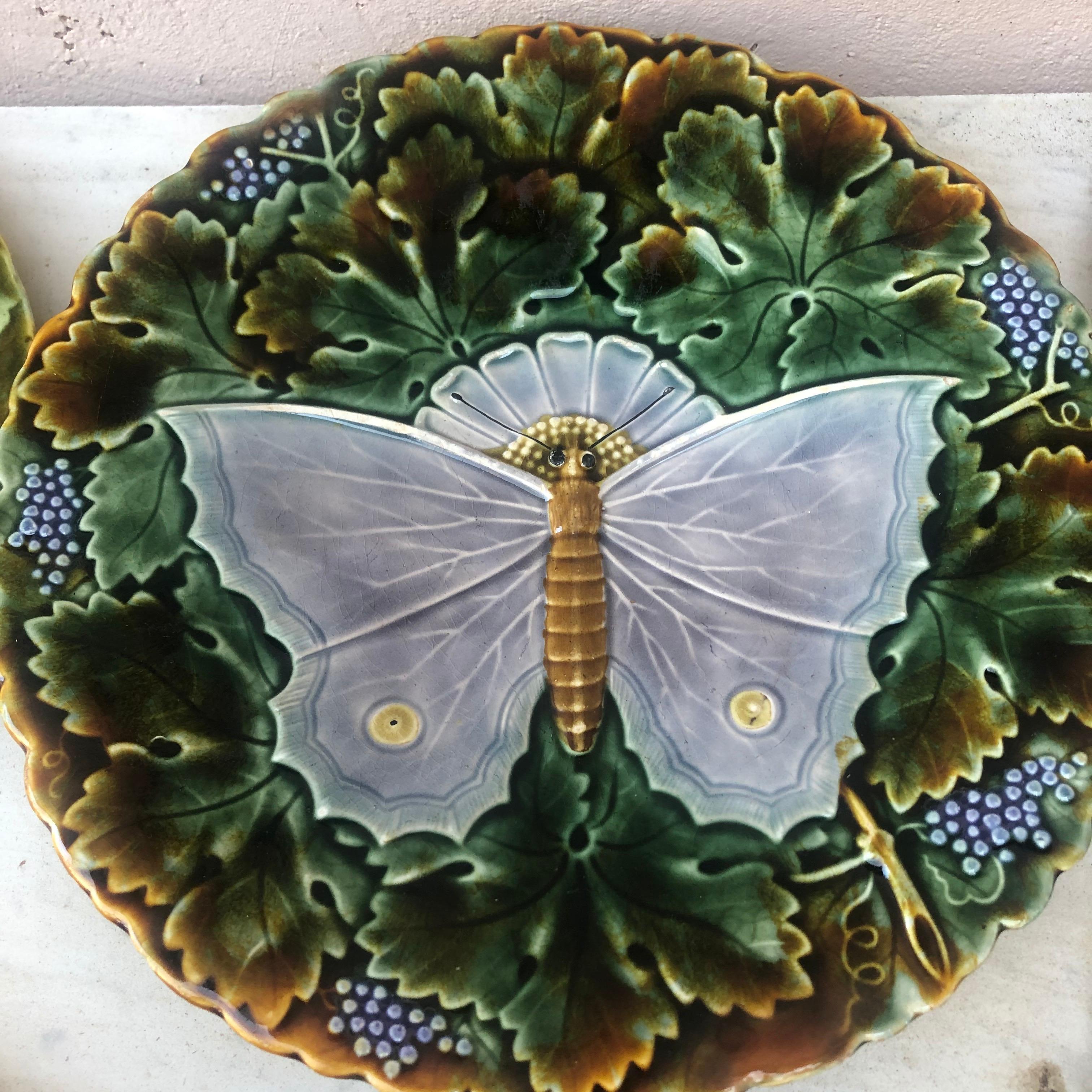 Large Majolica gray butterfly platter Josef Steidl Znaim, circa 1890.