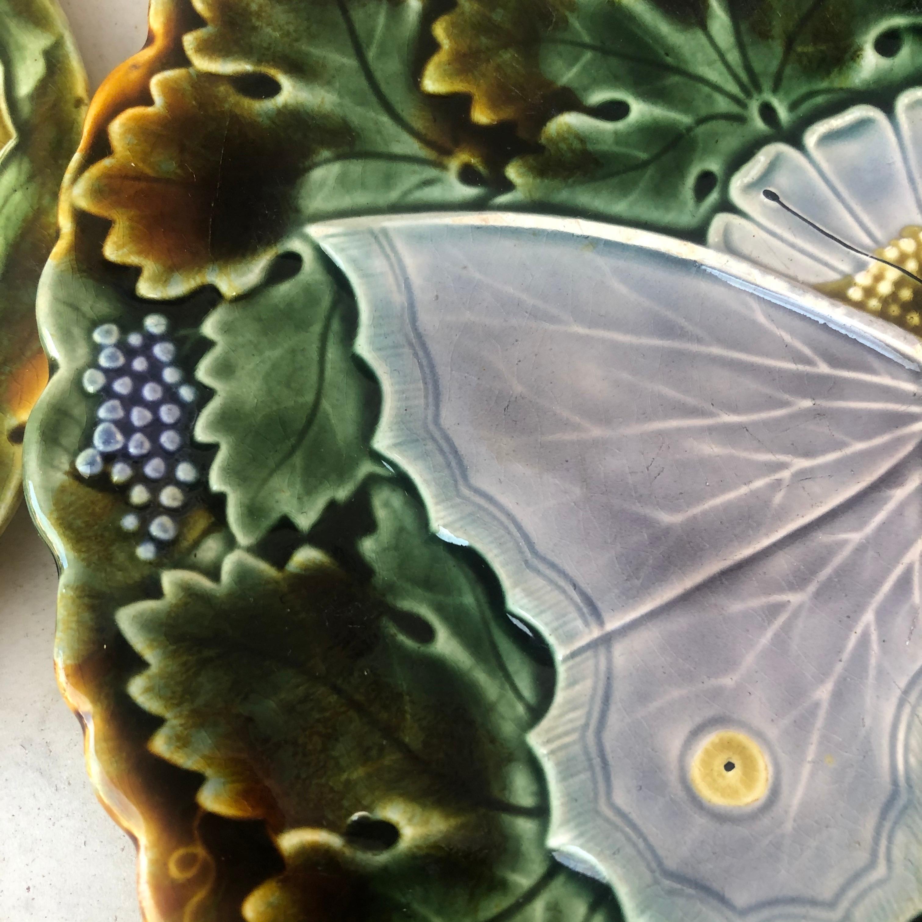 Art Nouveau Large Majolica Gray Butterfly Platter Josef Steidl Znaim, circa 1890