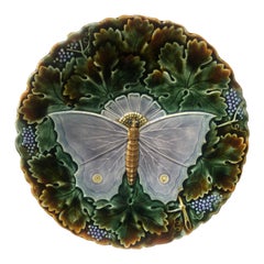 Large Majolica Gray Butterfly Platter Josef Steidl Znaim, circa 1890