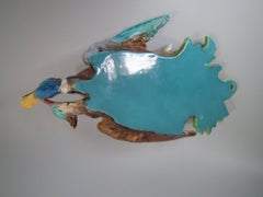 Large Majolica Hanging Game Birds Wall Pocket