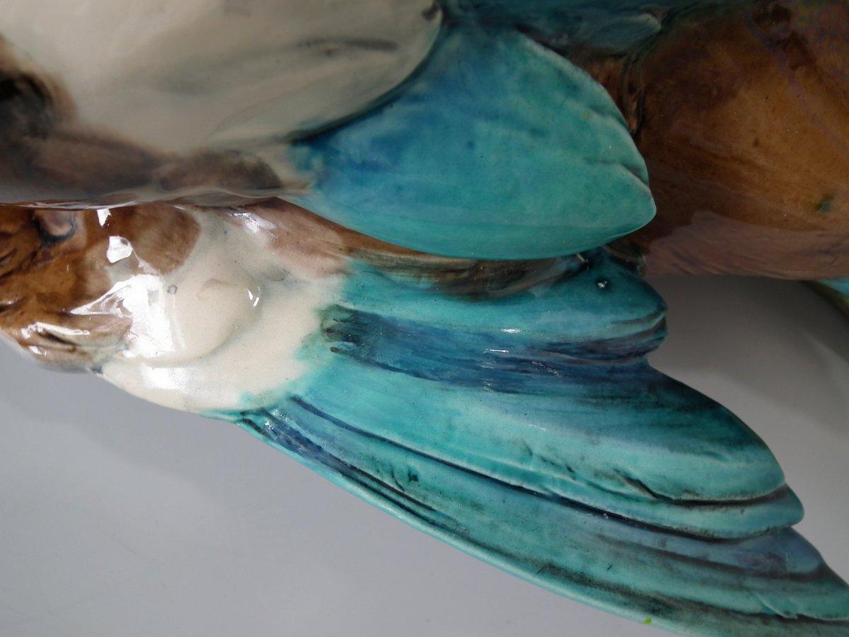 Large Majolica Hanging Game Birds Wall Pocket In Good Condition In Chelmsford, Essex