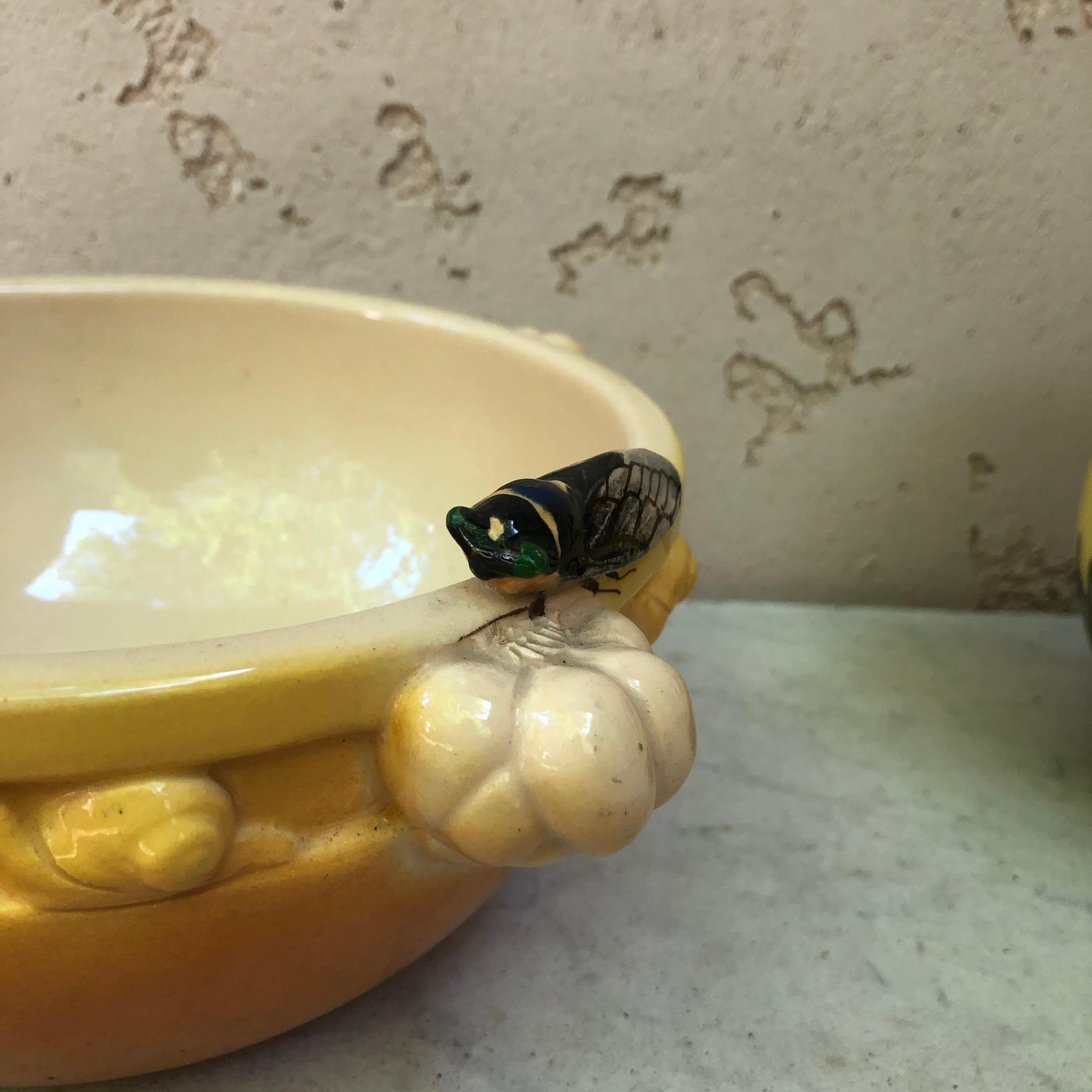Mid-Century Modern Large Majolica Jardiniere with Cicada and Snails, circa 1950 For Sale