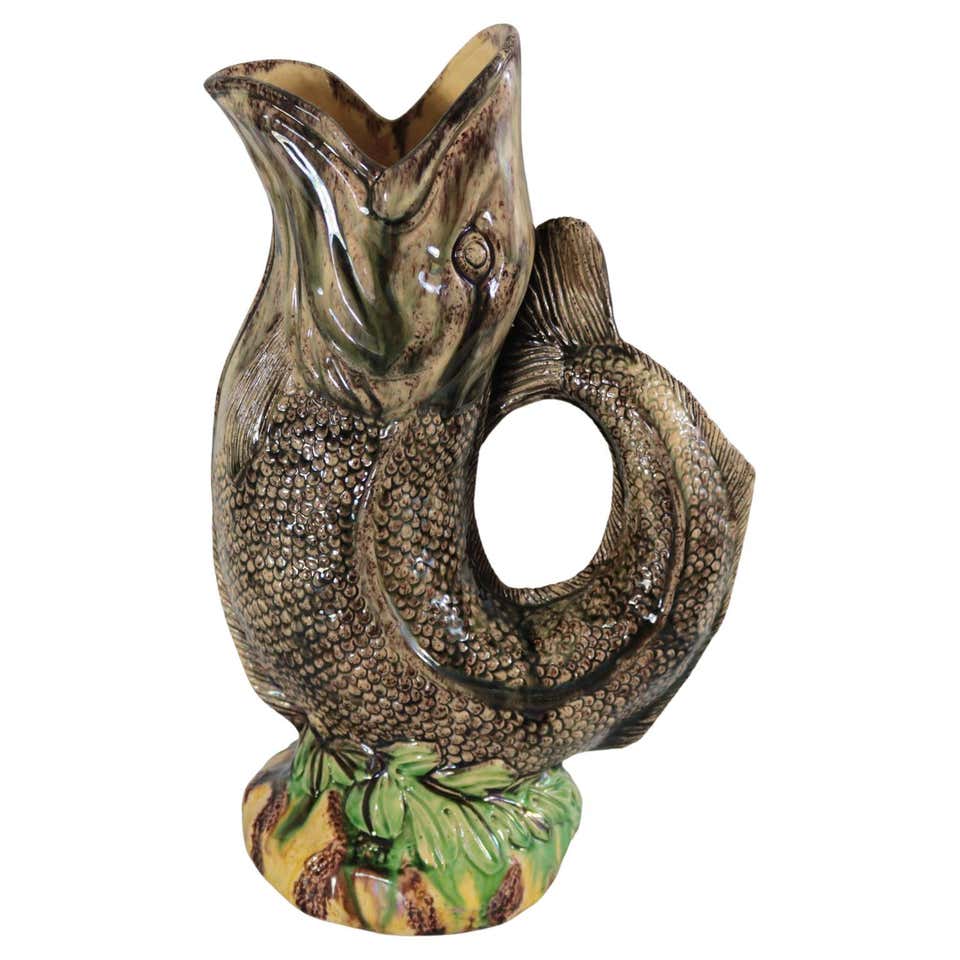 English Pair of Majolica Gurgling Fish Pitchers at 1stDibs