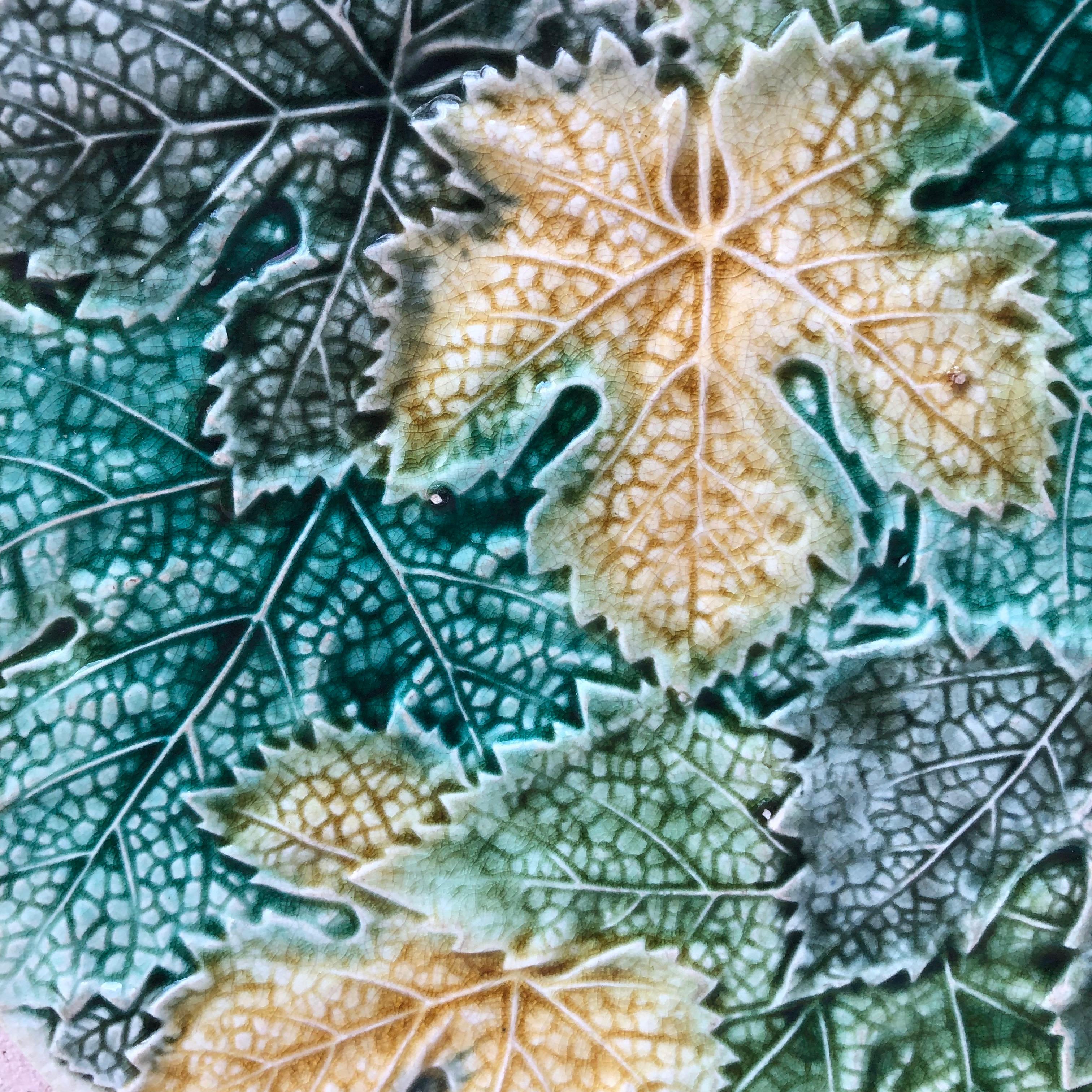 Rare large Majolica leaves plate Wasmuel, Circa 1890.
Measure: 10 inches diameter.