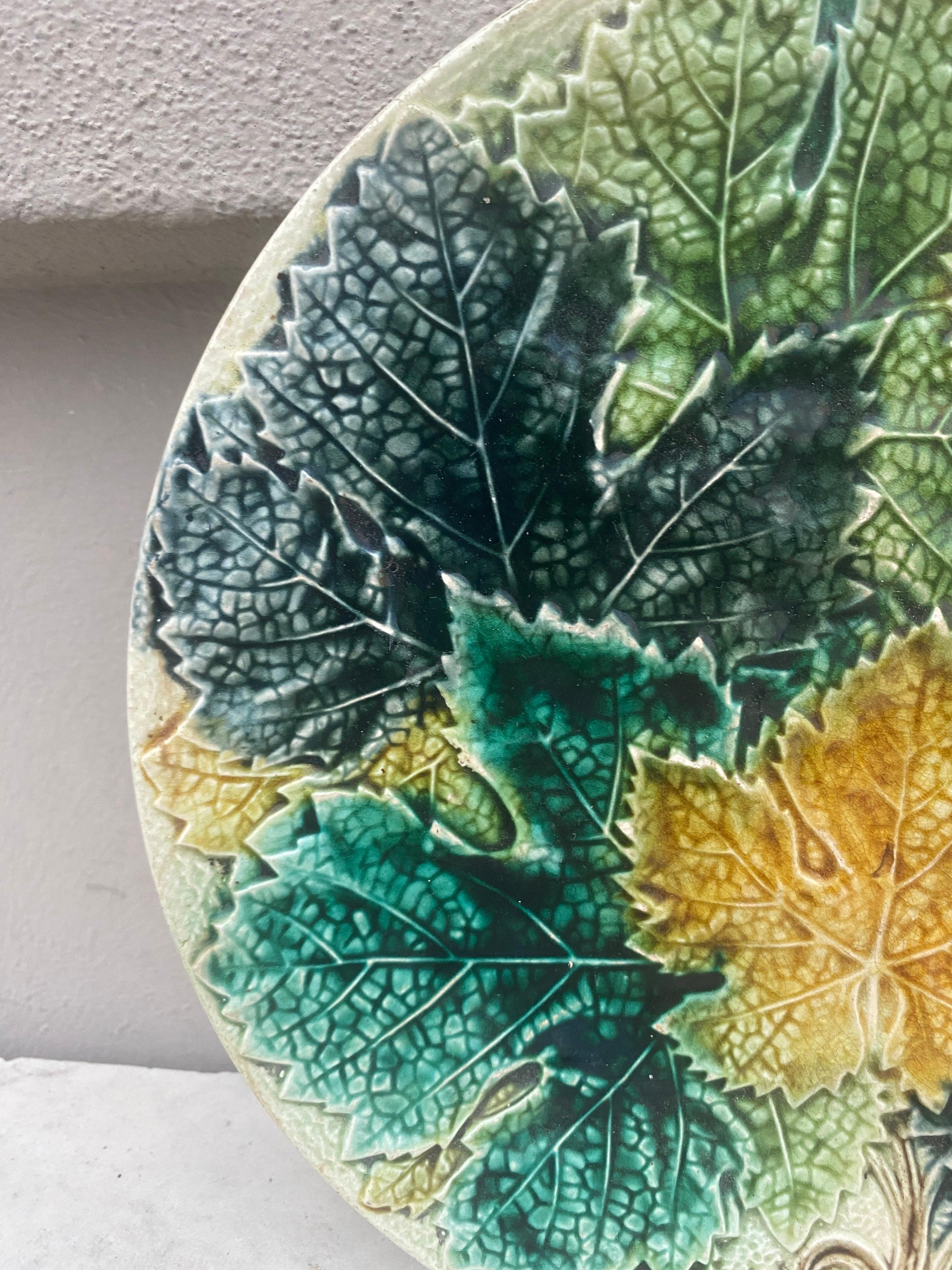 Rustic Large Majolica Leaves Plate Wasmuel, circa 1890 For Sale