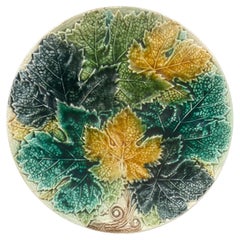 Antique Large Majolica Leaves Plate Wasmuel, circa 1890