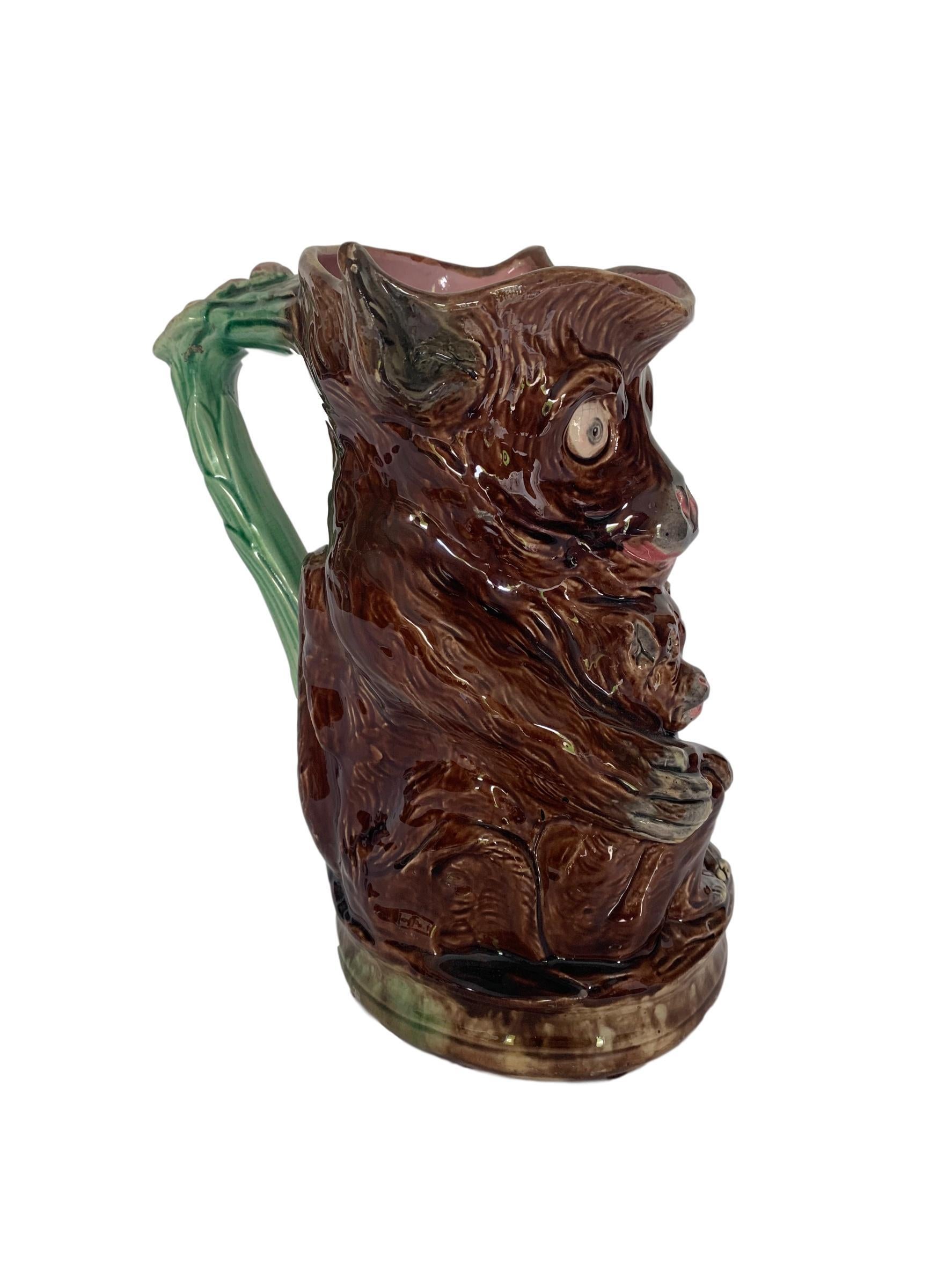 Large majolica monkey and baby pitcher, English, ca. 1880. In excellent condition.
For over 28 years we have been among the Nation’s preeminent specialists in fine antique majolica.