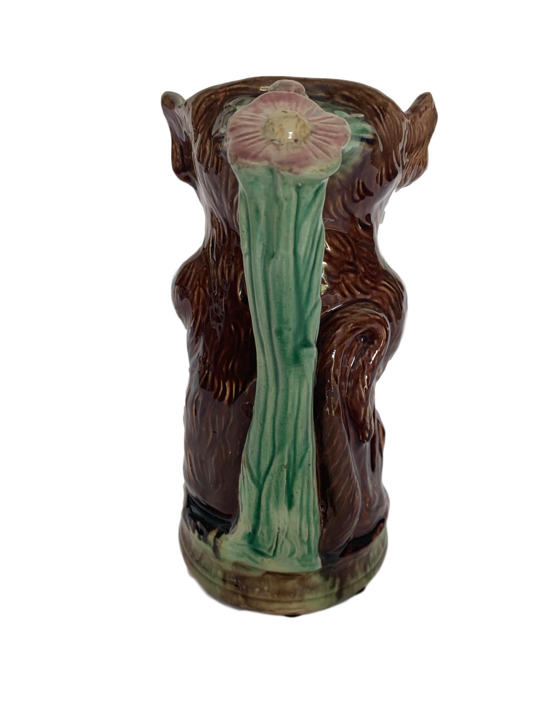Victorian Large Majolica Monkey and Baby Pitcher, English, ca. 1880. For Sale