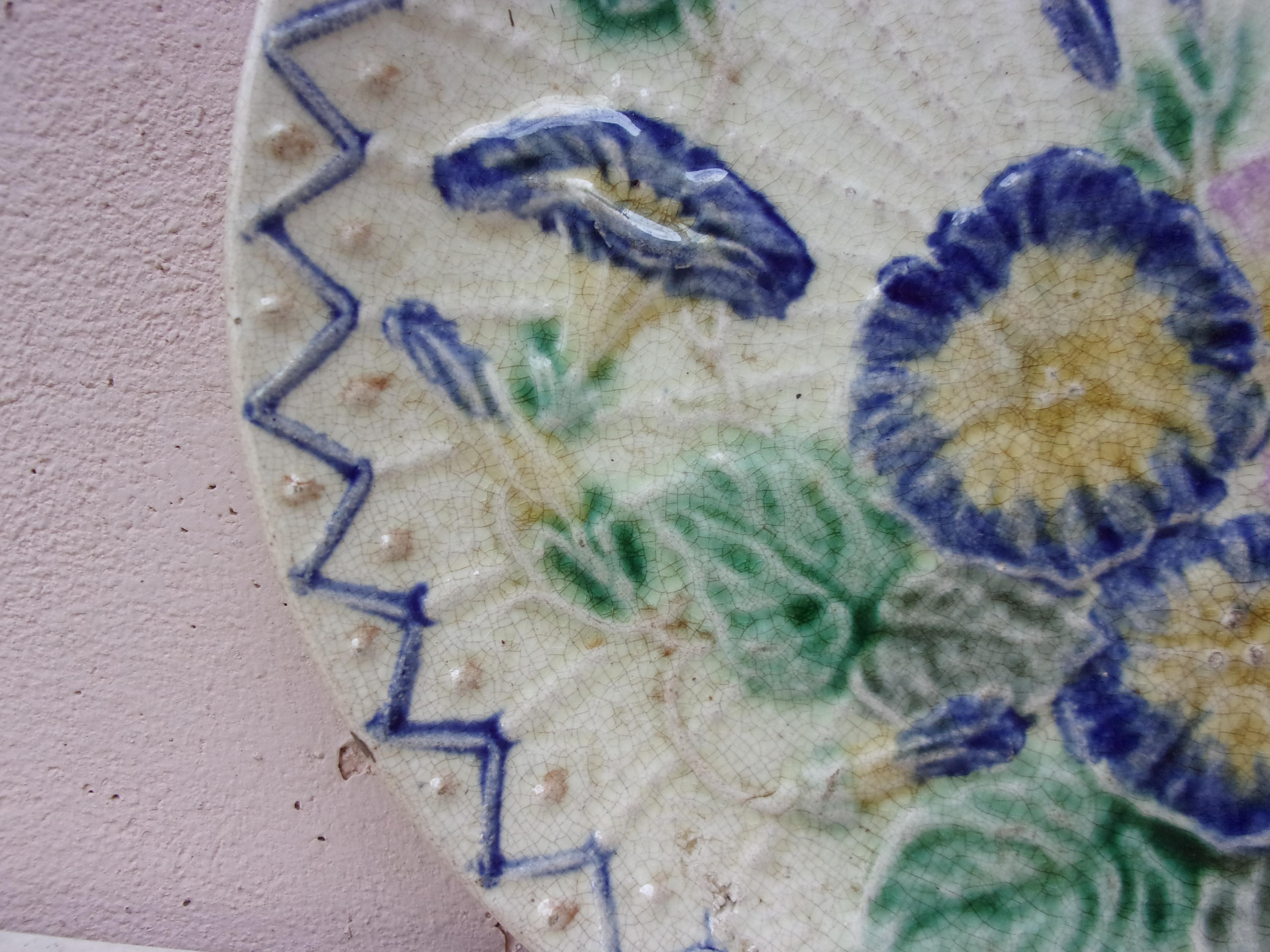 Rustic Large Majolica Morning Glory Plate Wasmuel Circa 1890 For Sale