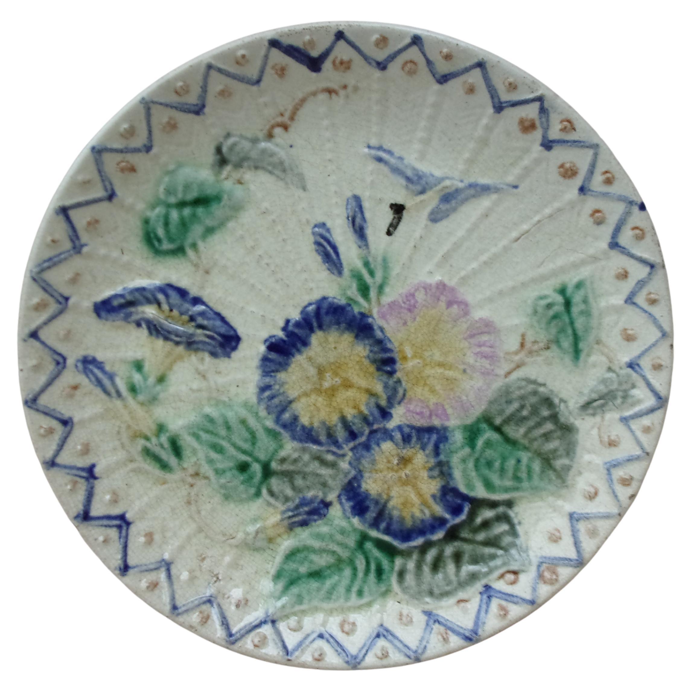 Large Majolica Morning Glory Plate Wasmuel Circa 1890 For Sale